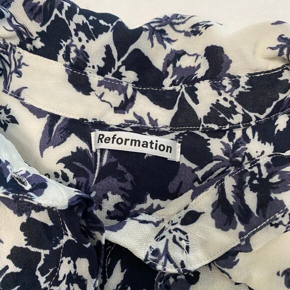 Reformation Floral Print Blouse - Navy and White - Picture 6 of 9